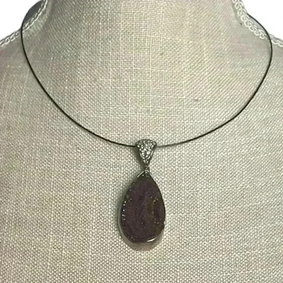 Purple Druzy Silver Oval Pendant with Crystal inlay Bail - Picture 6 of 6